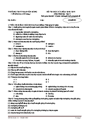 Đề thi học kì 2 môn Sinh học Lớp 11 - Mã đề 003 - Năm học 2018-2019 - Trường THPT Phan Văn Hùng (Có đáp án)